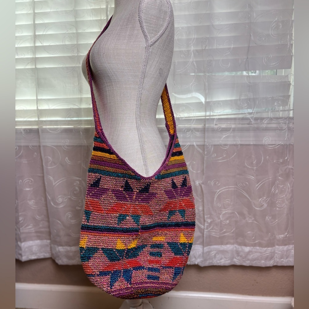 Handmade Large Multicolor Crochet Hobo Crossbody Bag